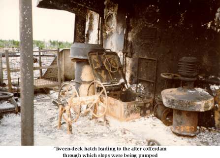 Tween deck hatch leading to the cofferdam throught wich slops were being pumped