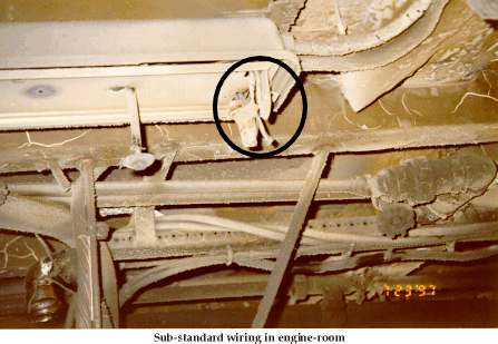 Substandard wiring in engine room